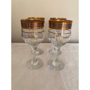 NWT Vintage Turkish Wine glasses gold rims